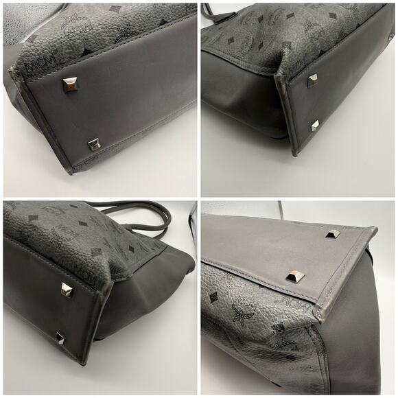 MCM Monogram Visetos Top Zip Shopper Tote Grey - Picture 7 of 16